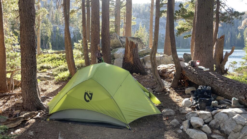 Tent at lakeside campsite