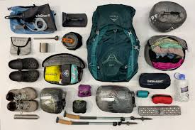 Organized backpacking gear layout
